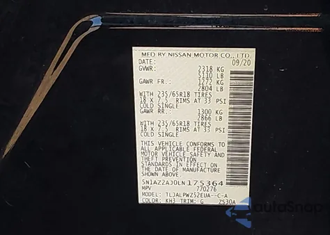 2020 Nissan Murano S Fwd из США, поврежденный, VIN 5N1AZ2AJ0LN175364